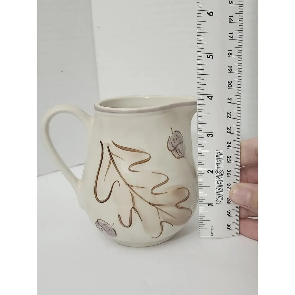 Vintage 2001 April Cornell Ceramic Mini Pitcher Autumn Oak Leaves Acorns Creamer